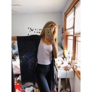 American Eagle navy, rose embroidered, kimono